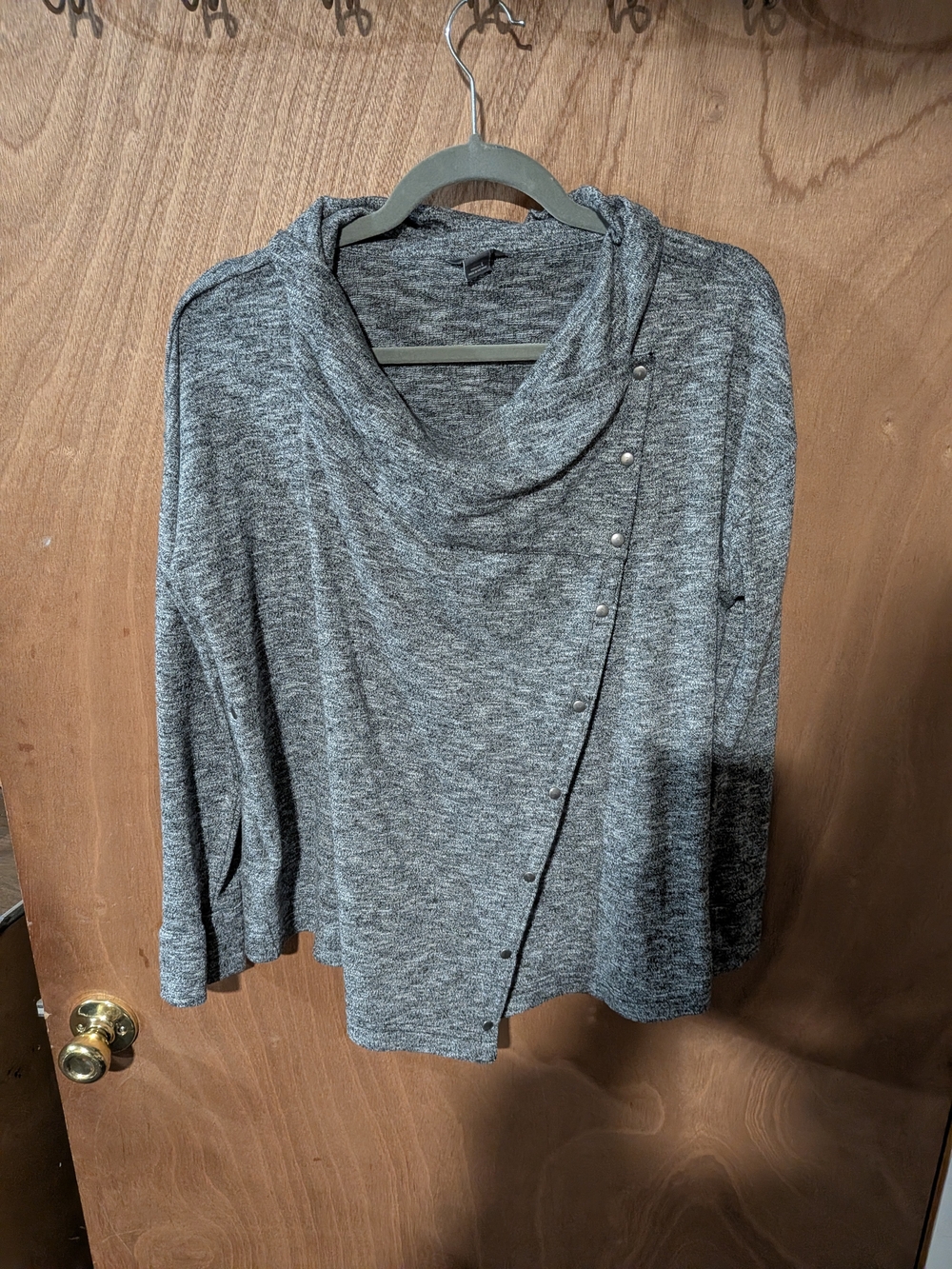 Eddie Bauer Women's Gray Button-Accent Cowl Neck Sweater